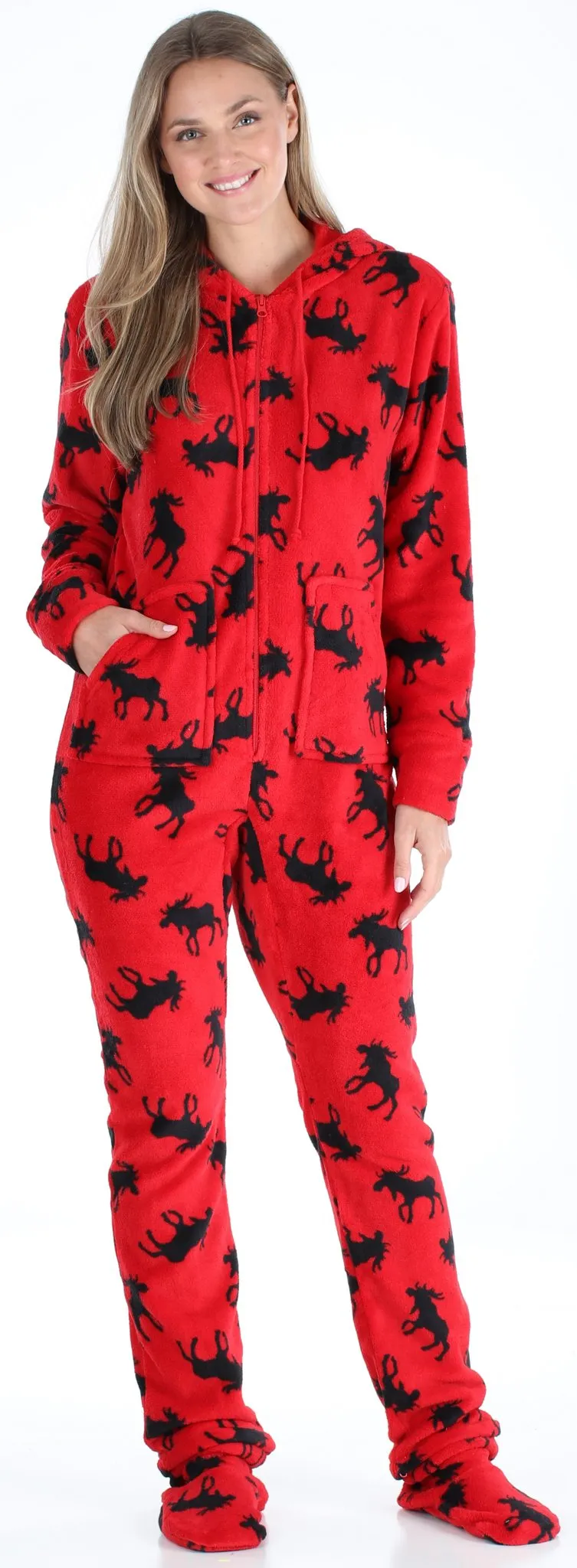 SleepytimePjs Family Matching Fleece Red and Black Moose Onesie Footed Pajamas