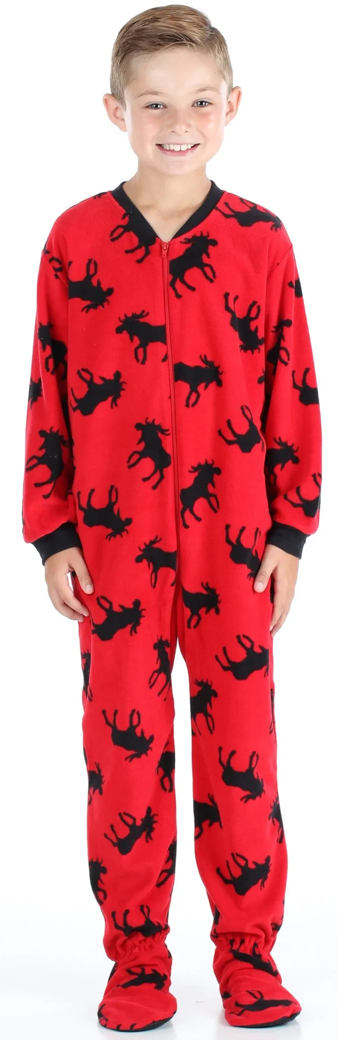 SleepytimePjs Family Matching Fleece Red and Black Moose Onesie Footed Pajamas