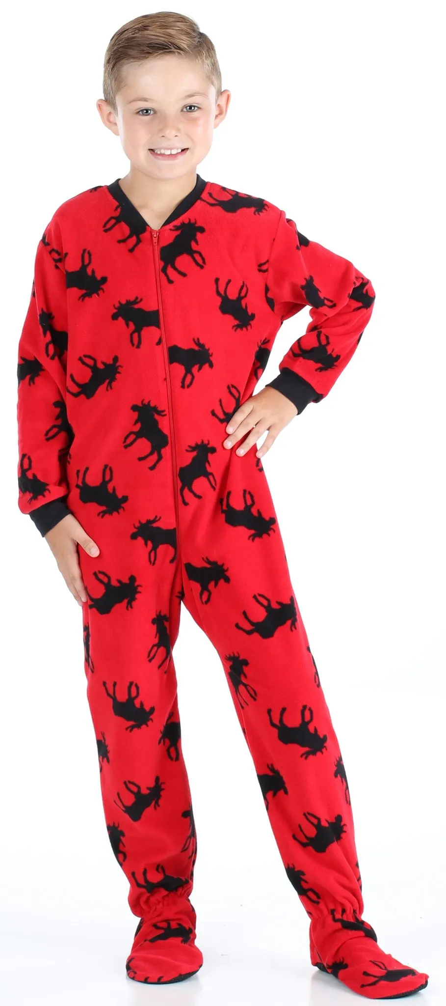 SleepytimePjs Family Matching Fleece Red and Black Moose Onesie Footed Pajamas