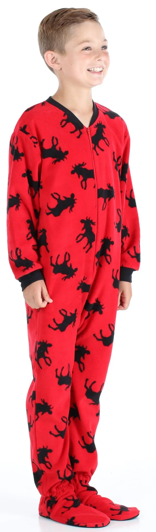 SleepytimePjs Family Matching Fleece Red and Black Moose Onesie Footed Pajamas