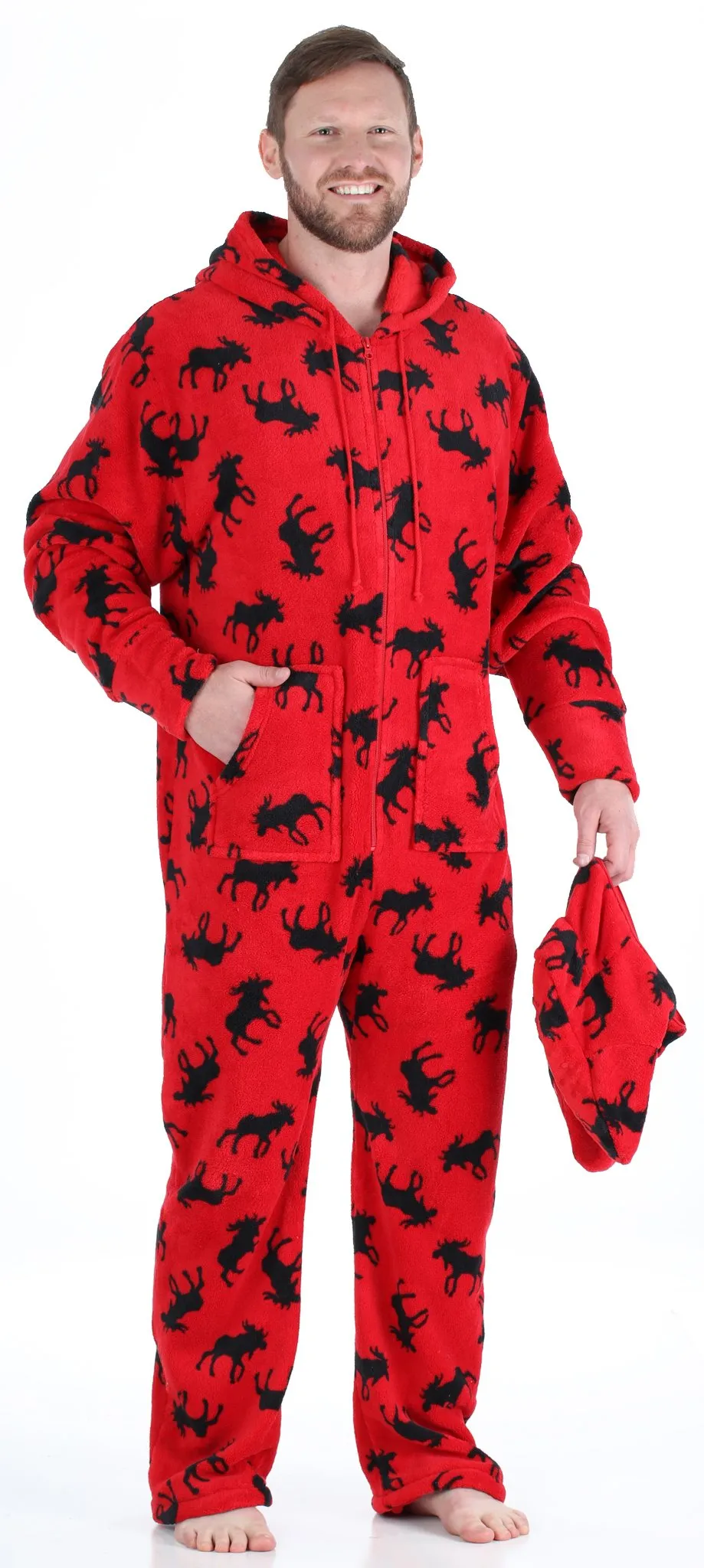 SleepytimePjs Family Matching Fleece Red and Black Moose Onesie Footed Pajamas