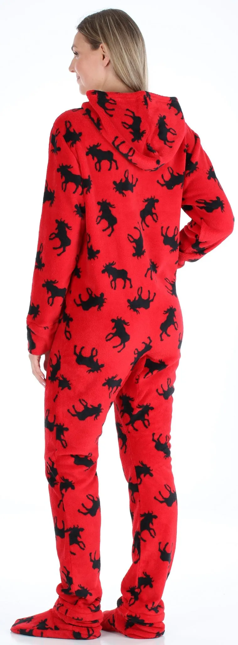 SleepytimePjs Family Matching Fleece Red and Black Moose Onesie Footed Pajamas