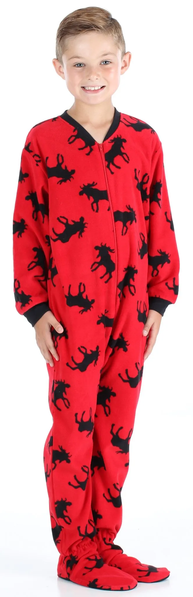 SleepytimePjs Family Matching Fleece Red and Black Moose Onesie Footed Pajamas