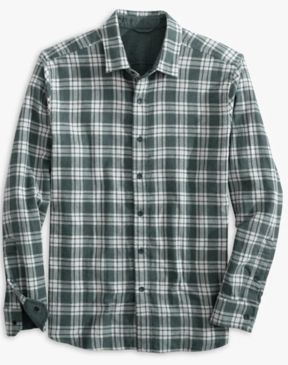 Southern Tide Plaid Flannel Reversible Shirt Dark Slate