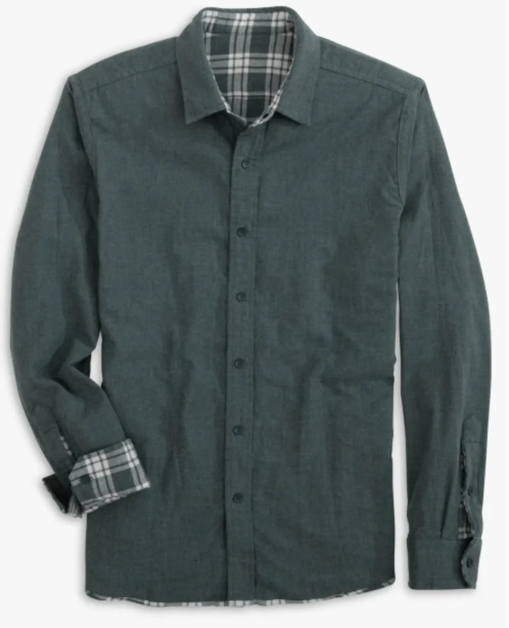 Southern Tide Plaid Flannel Reversible Shirt Dark Slate