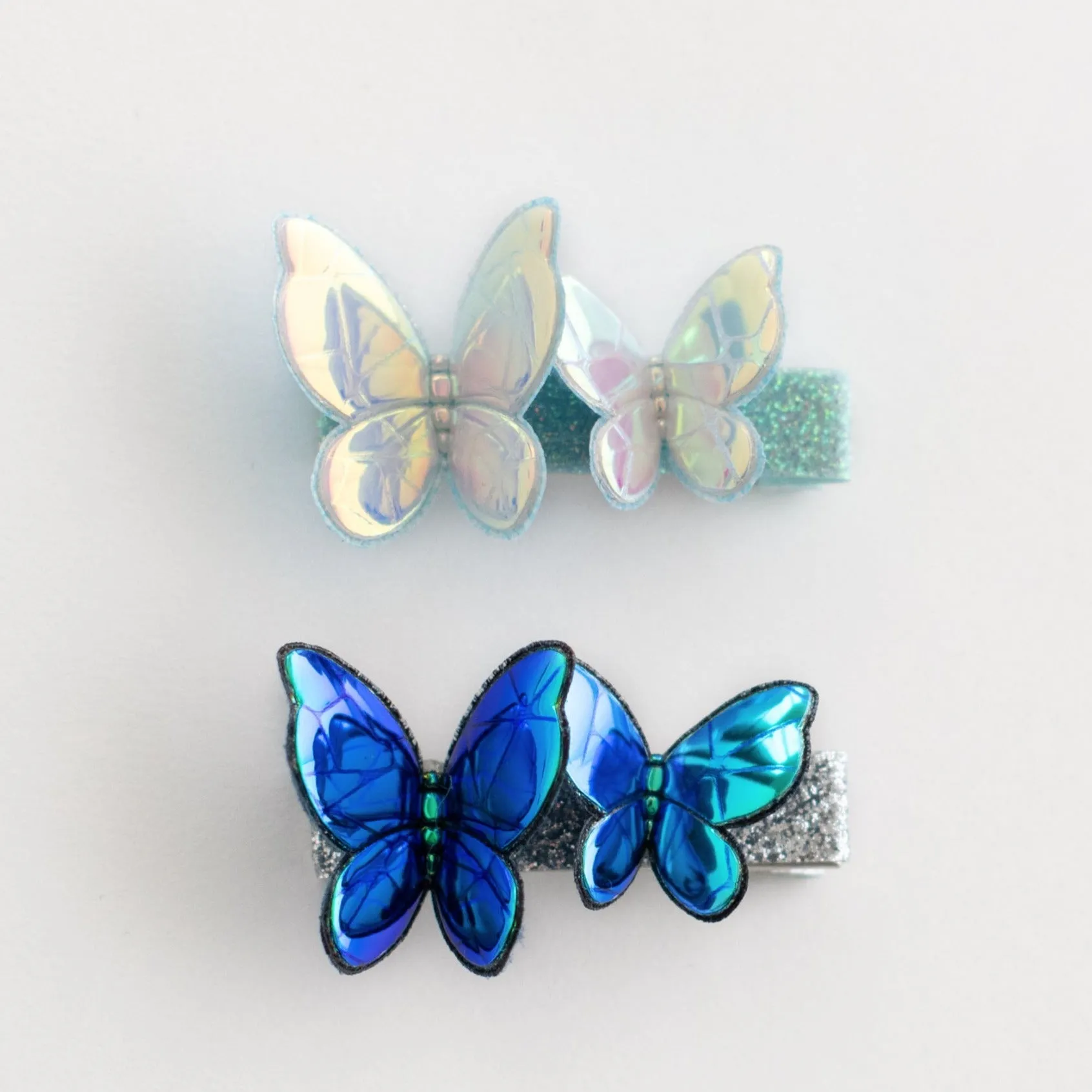 Summer Crystal Holographic Star and Butterfly Hair Clips - Pack of 8