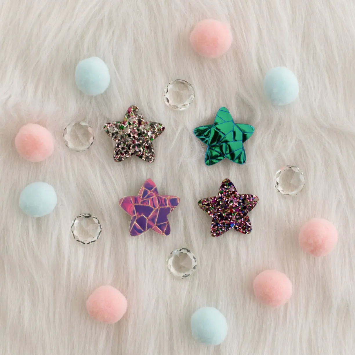 Summer Crystal Holographic Star and Butterfly Hair Clips - Pack of 8