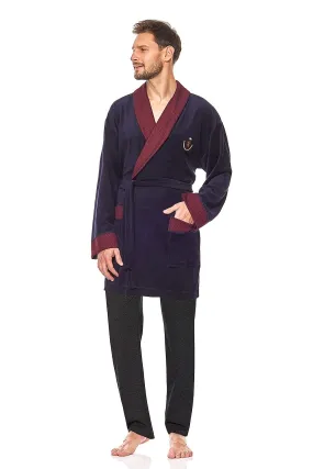 TEEK - Burgundy Navy Royal Mens Belted Bathrobe