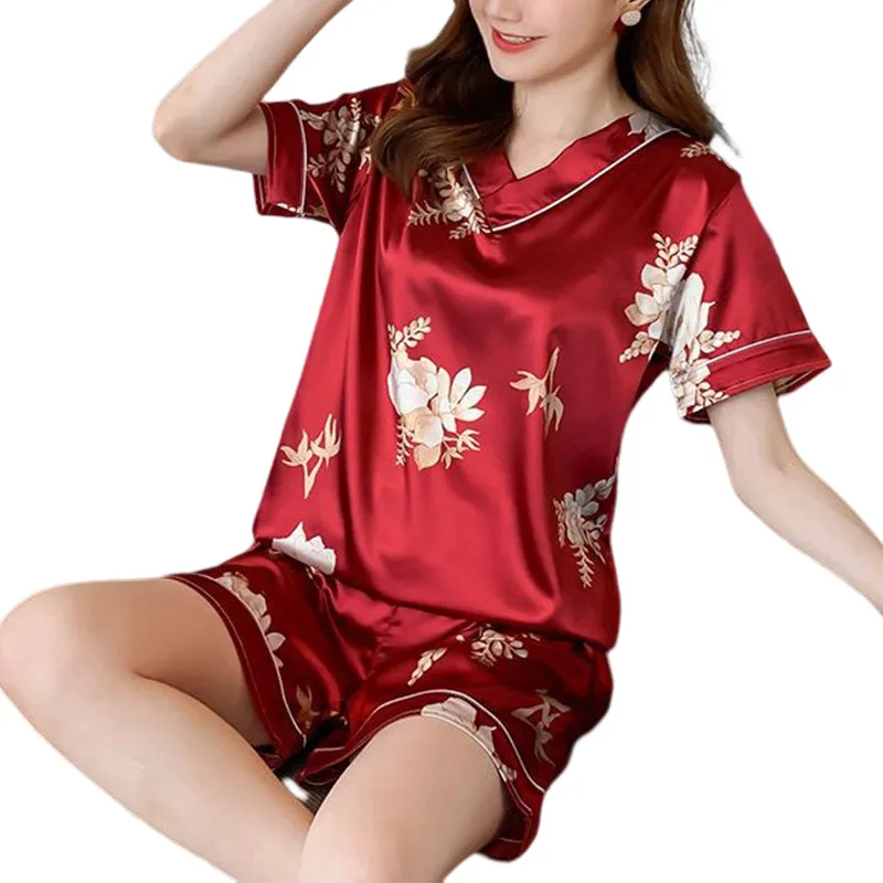 Two-piece Ice Silk Printed Home Clothes