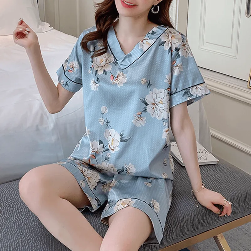 Two-piece Ice Silk Printed Home Clothes