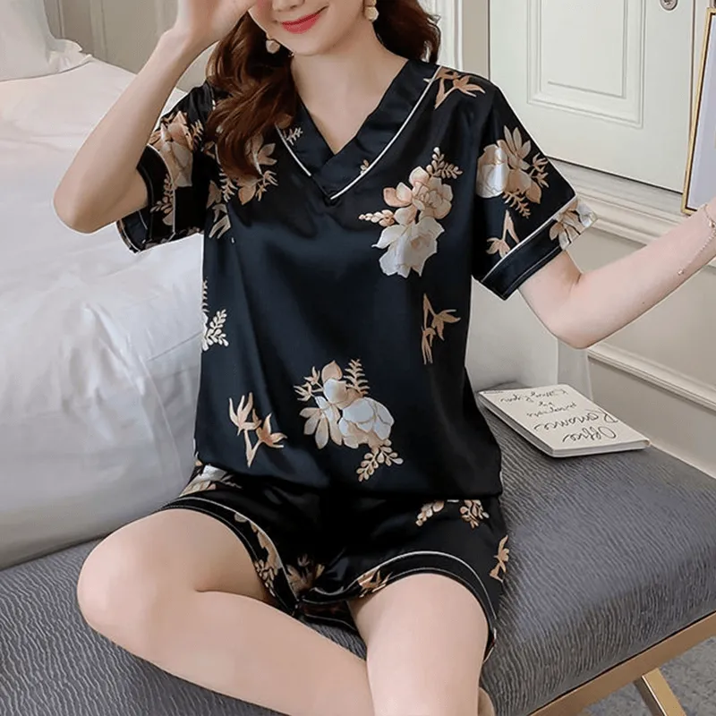 Two-piece Ice Silk Printed Home Clothes