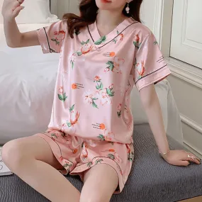 Two-piece Ice Silk Printed Home Clothes