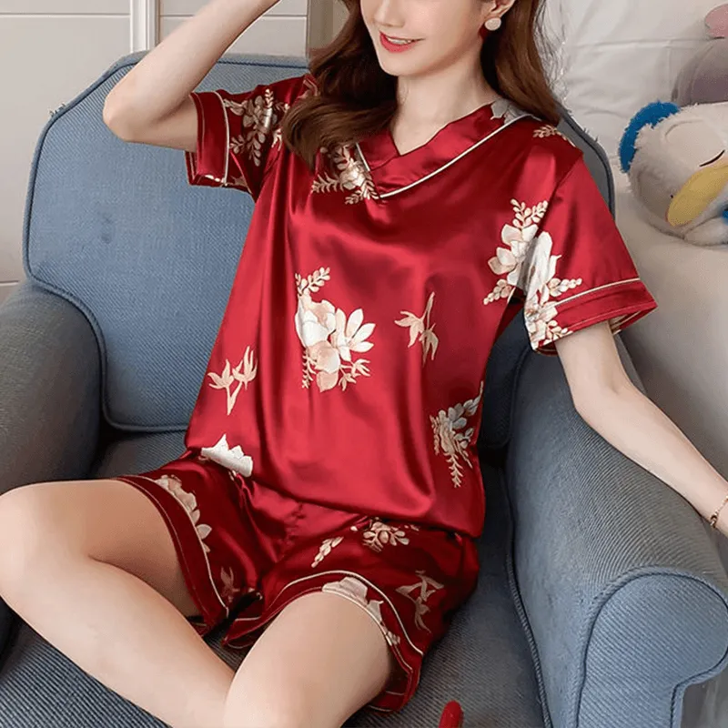 Two-piece Ice Silk Printed Home Clothes