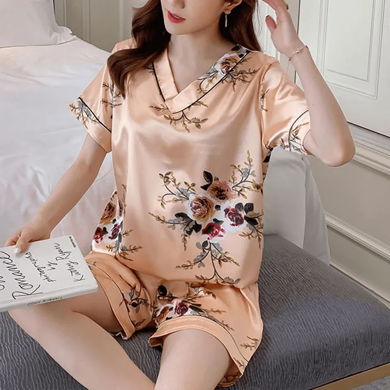 Two-piece Ice Silk Printed Home Clothes