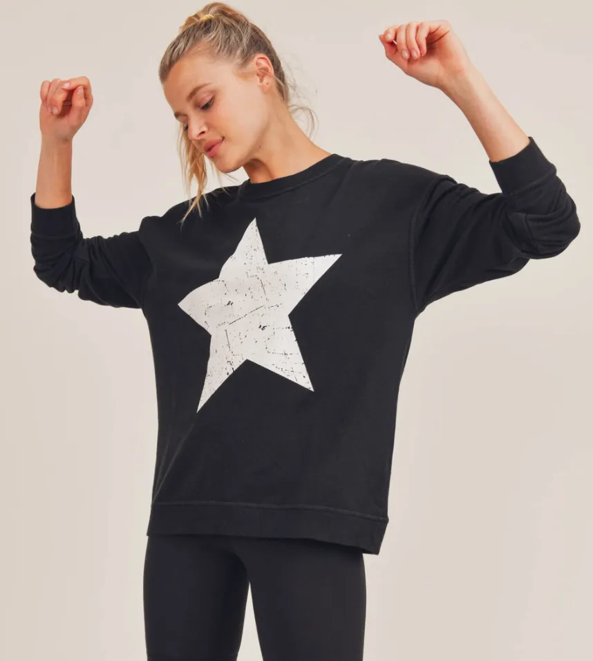 Vintage Star Cotton Terry Top  Black