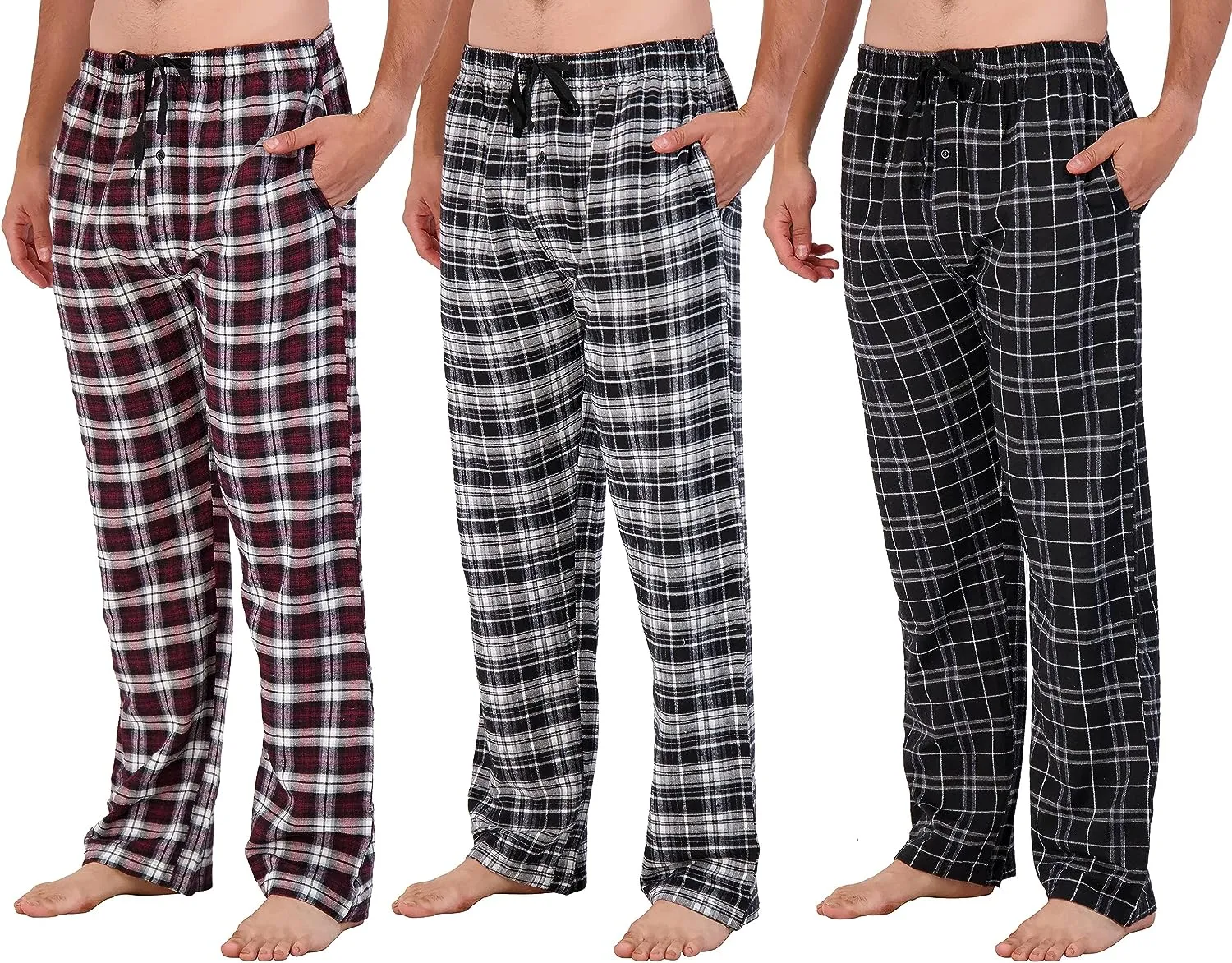 Wholesale Men's Pajama Pants, Knit Cotton Flannel Plaid Lounge Bottoms - All Styles