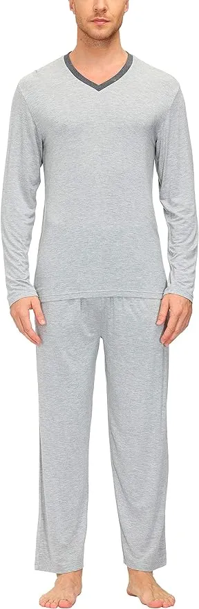 Wholesale Men's Pajama Sets Long Sleeve V Neck 2 Piece Men's Loungewear Sleepwear Sets