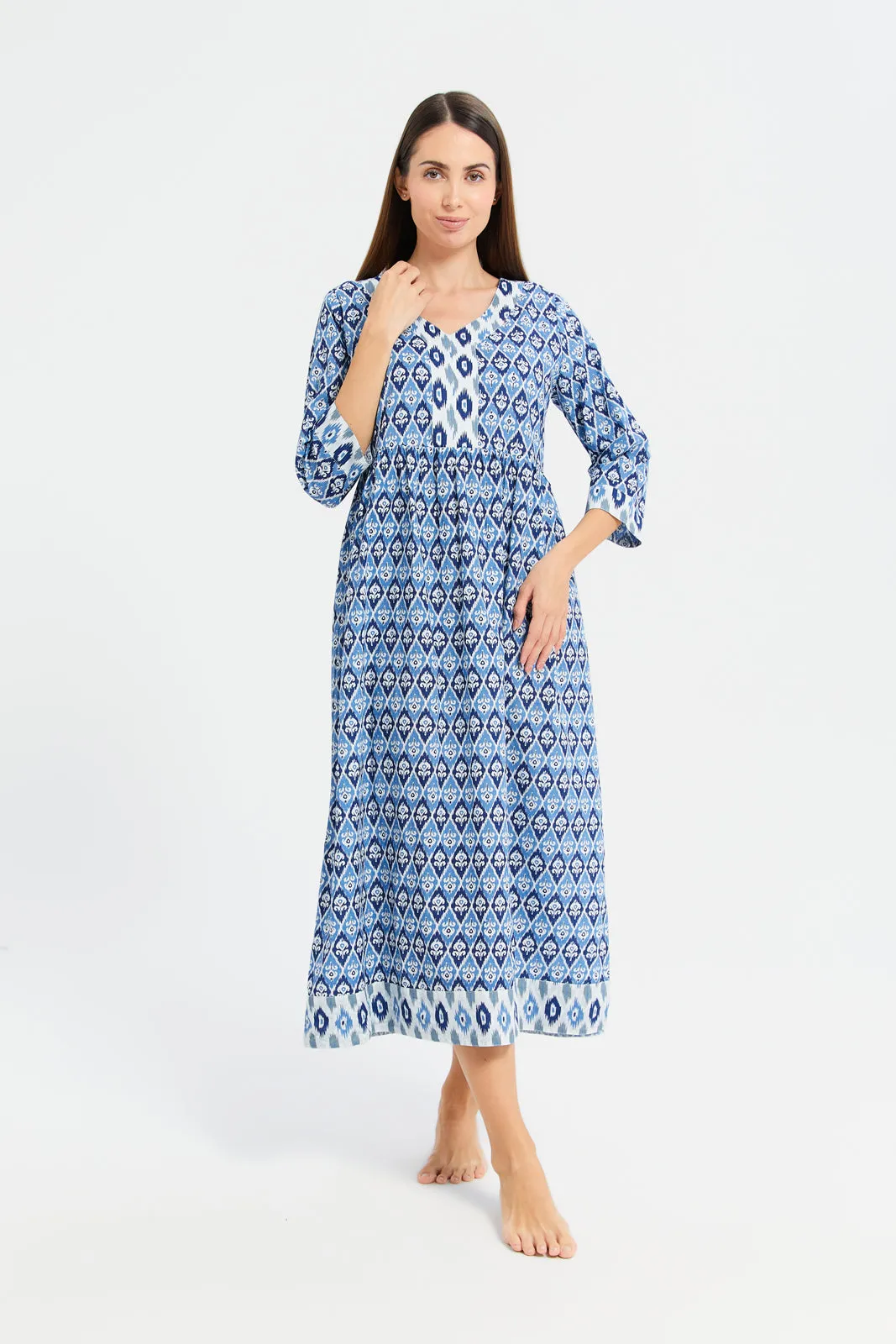 Women Blue Printed Combo Nightgown