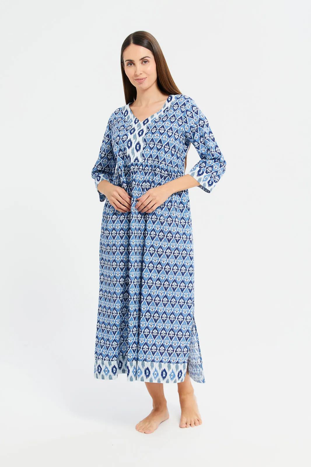 Women Blue Printed Combo Nightgown