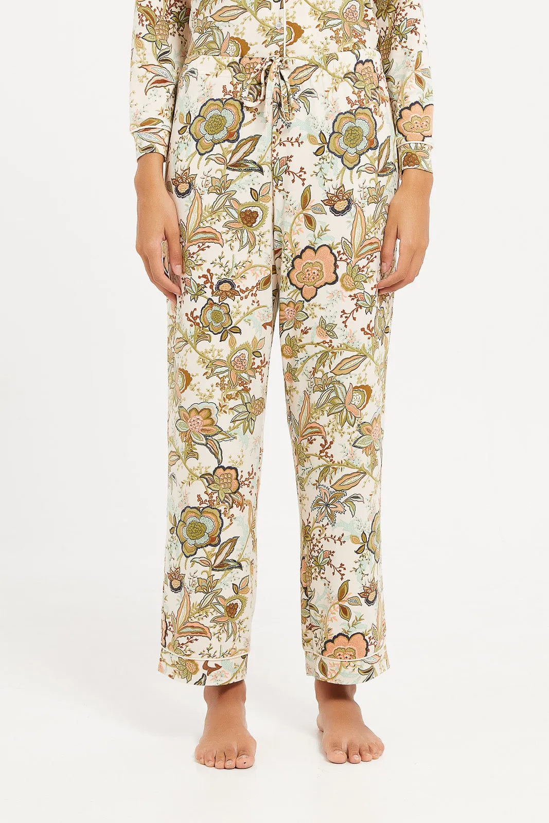 Women Ivory Flower Classic Print Pyjama Set (2 Piece)