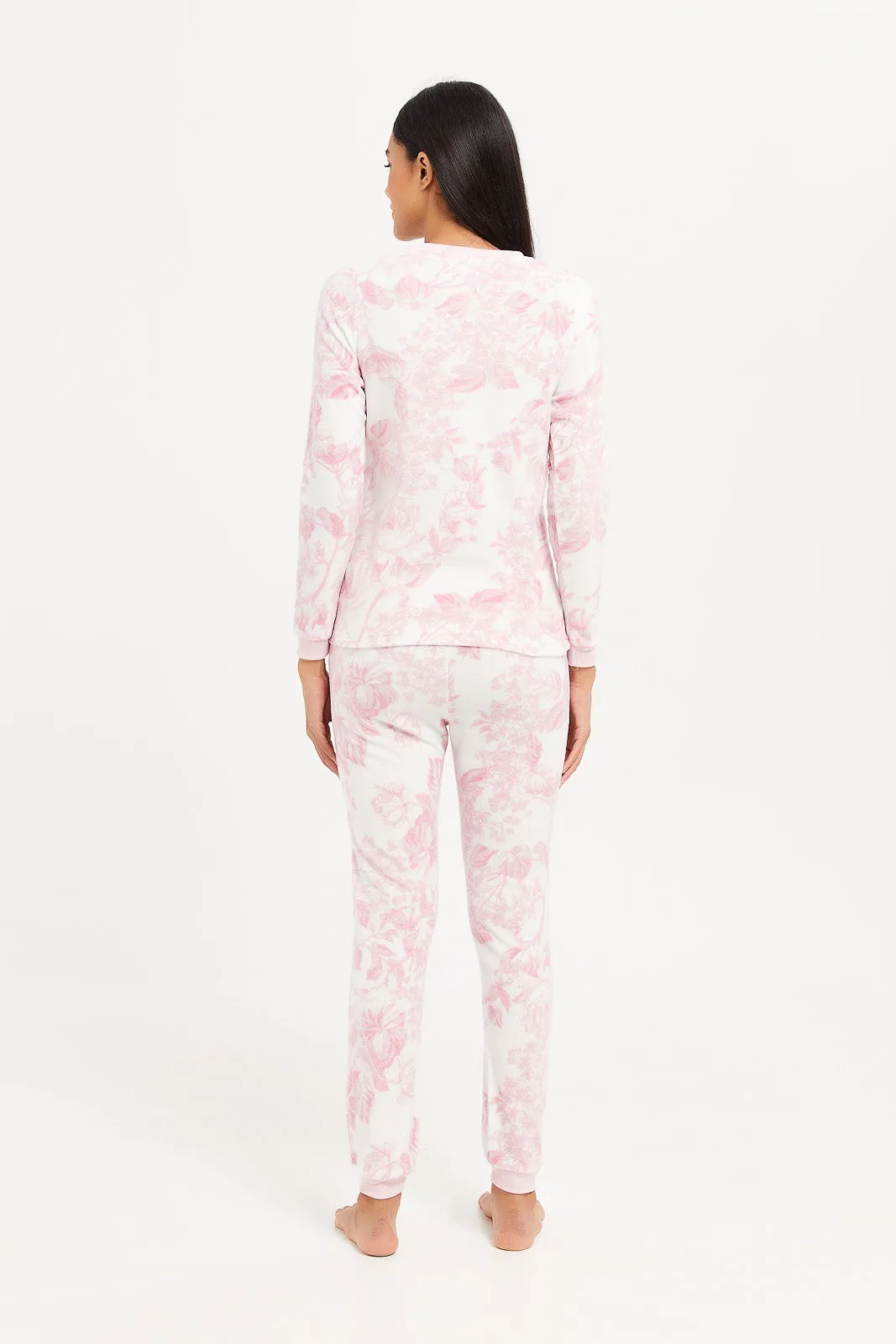 Women Pink Fleece Pyjama Set (2 Piece)