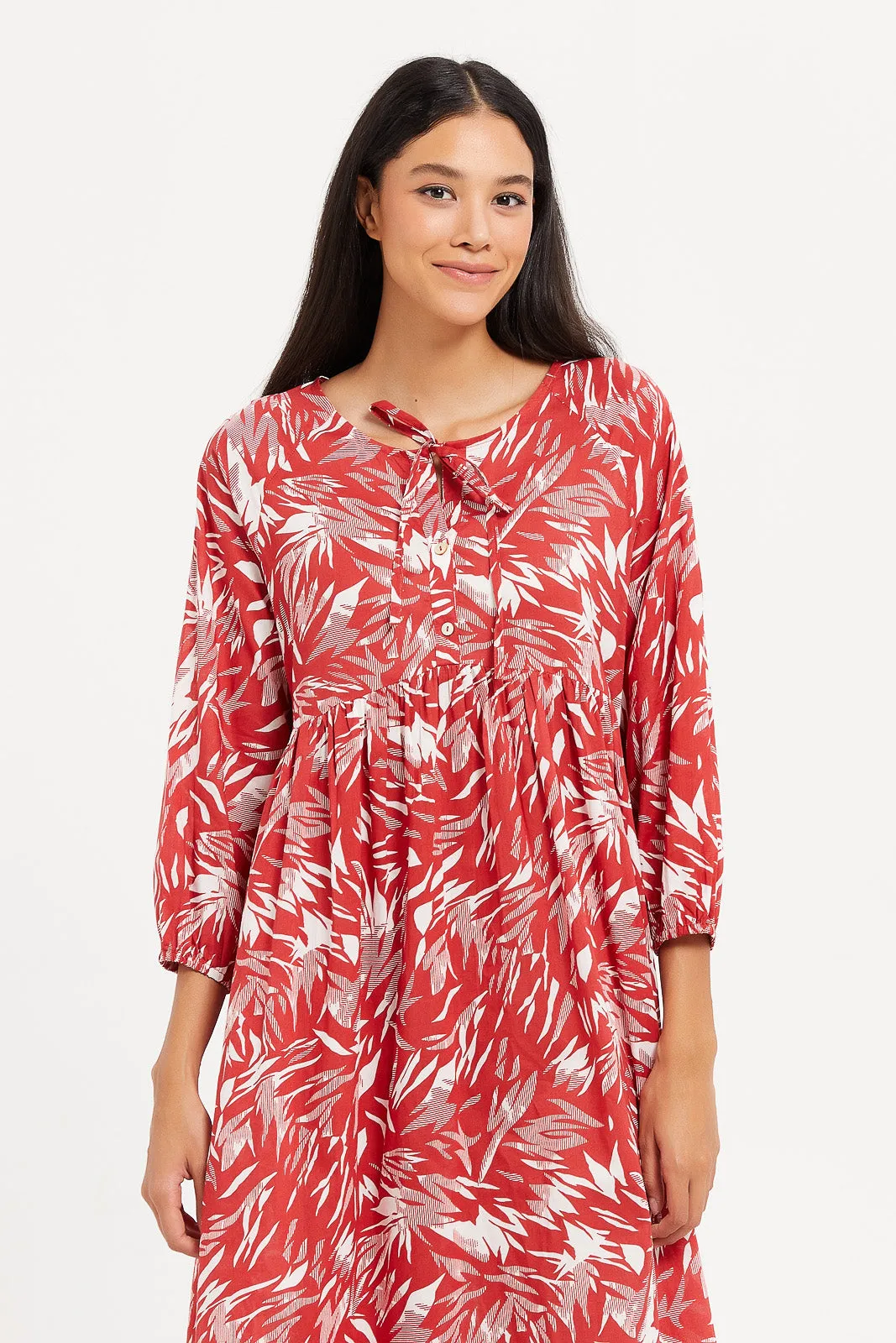 Women Red Printed Nightgown