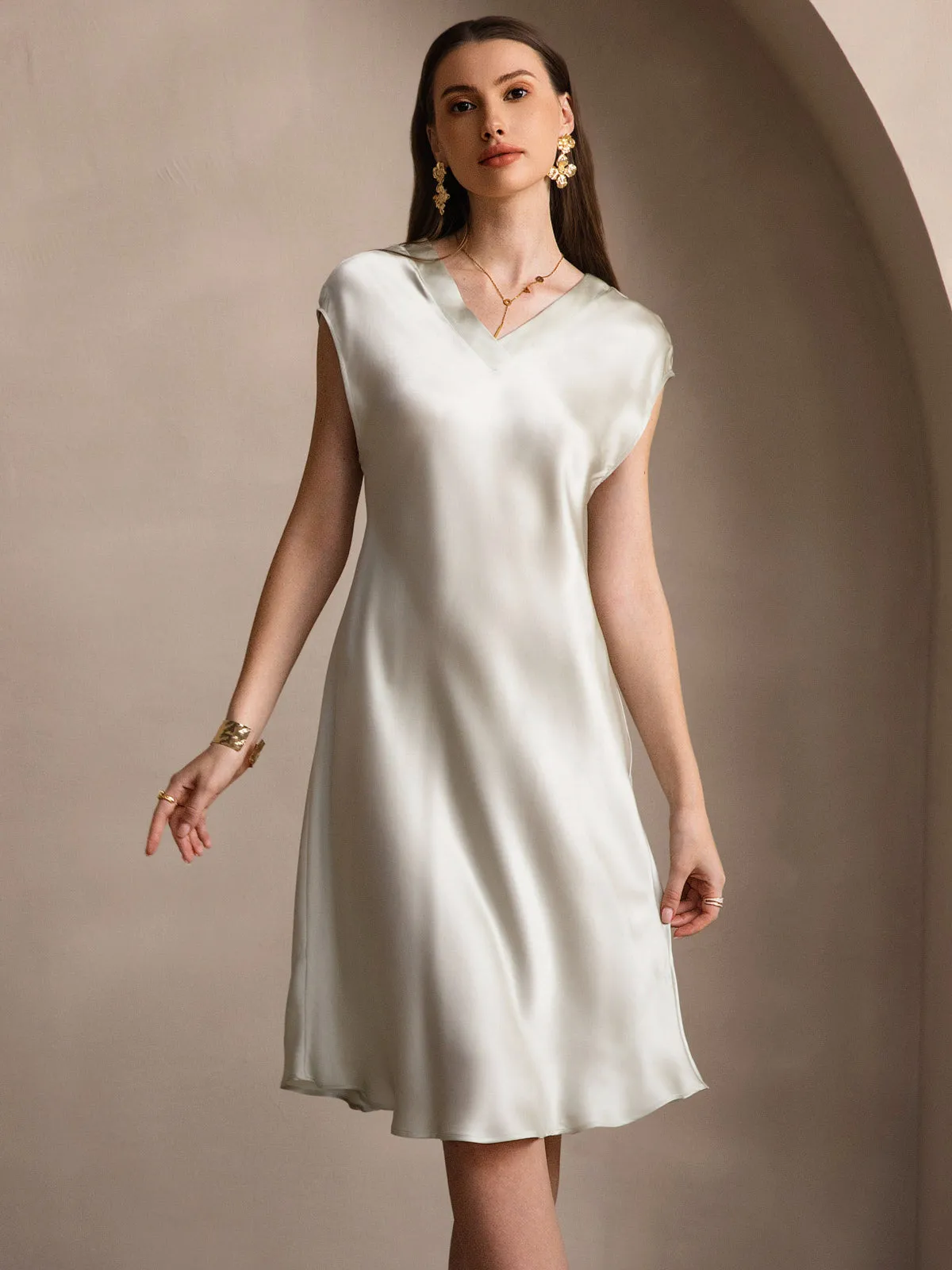 Women's 100% Mulberry Silk Cap Sleeve Nightgown