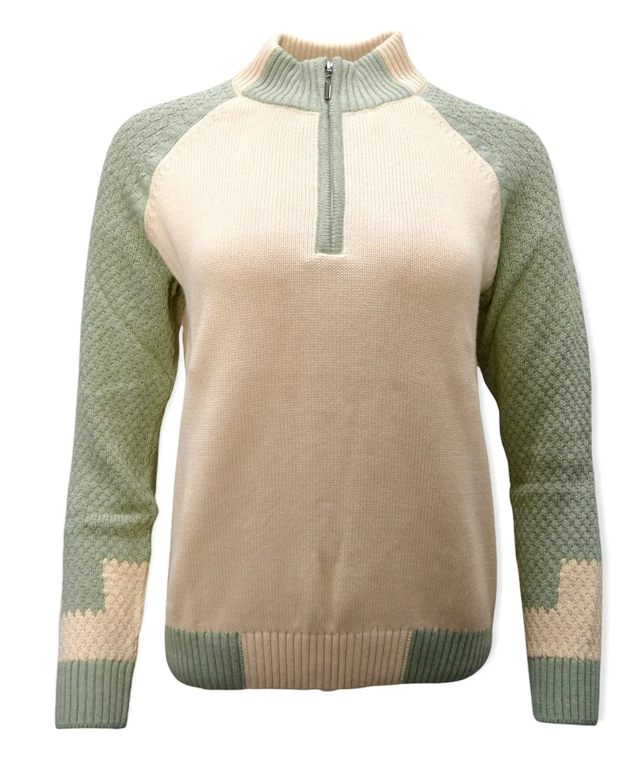 Women's 100% Pima Cotton Color Block 1/4 Zip Sweater