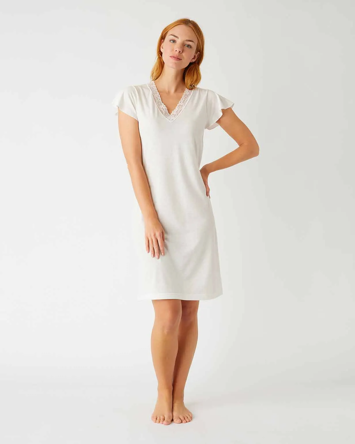 Women's Jersey Ella Short Nightdress - Antique White