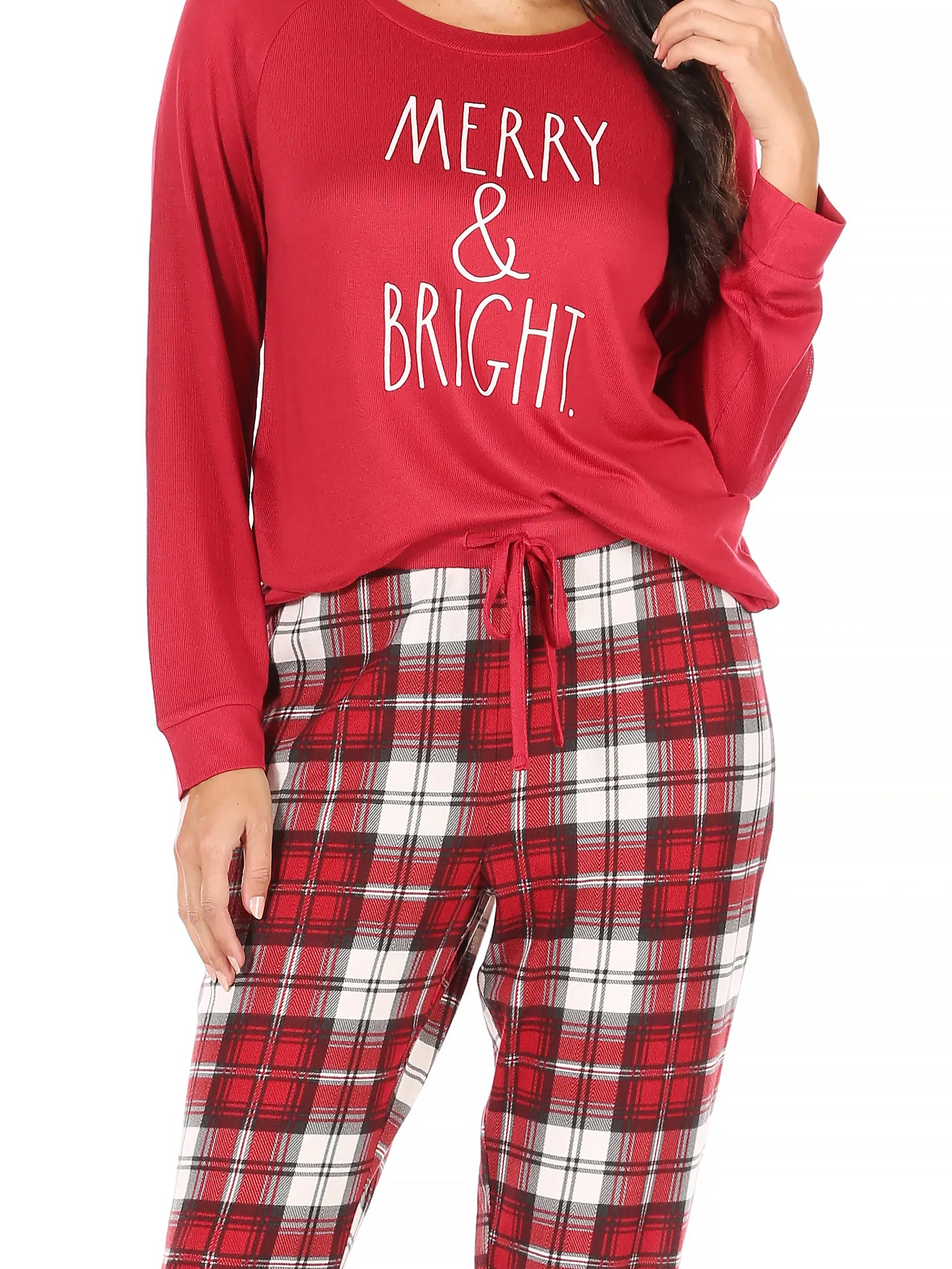 Women's "MERRY & BRIGHT" Long Sleeve Top and Drawstring Jogger Pajama Set