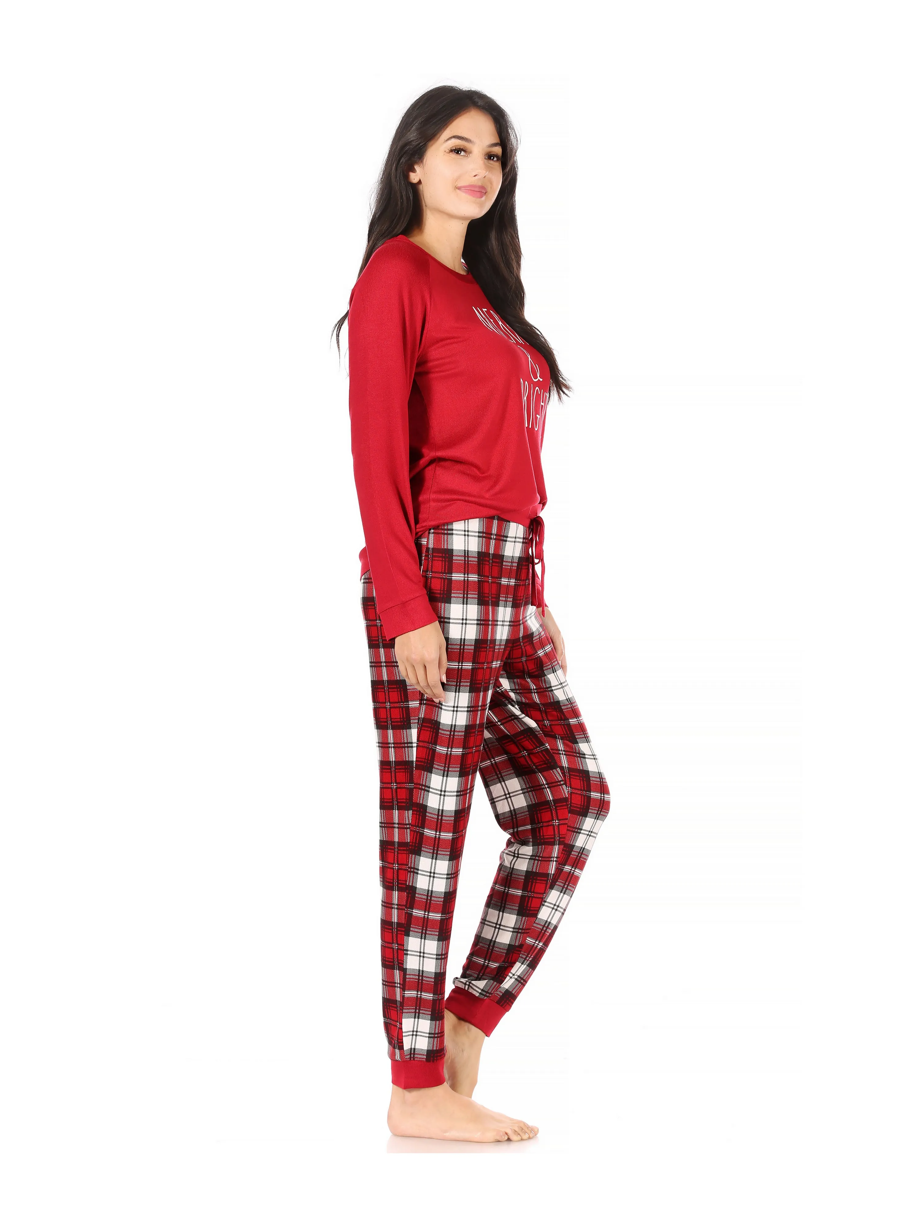 Women's "MERRY & BRIGHT" Long Sleeve Top and Drawstring Jogger Pajama Set