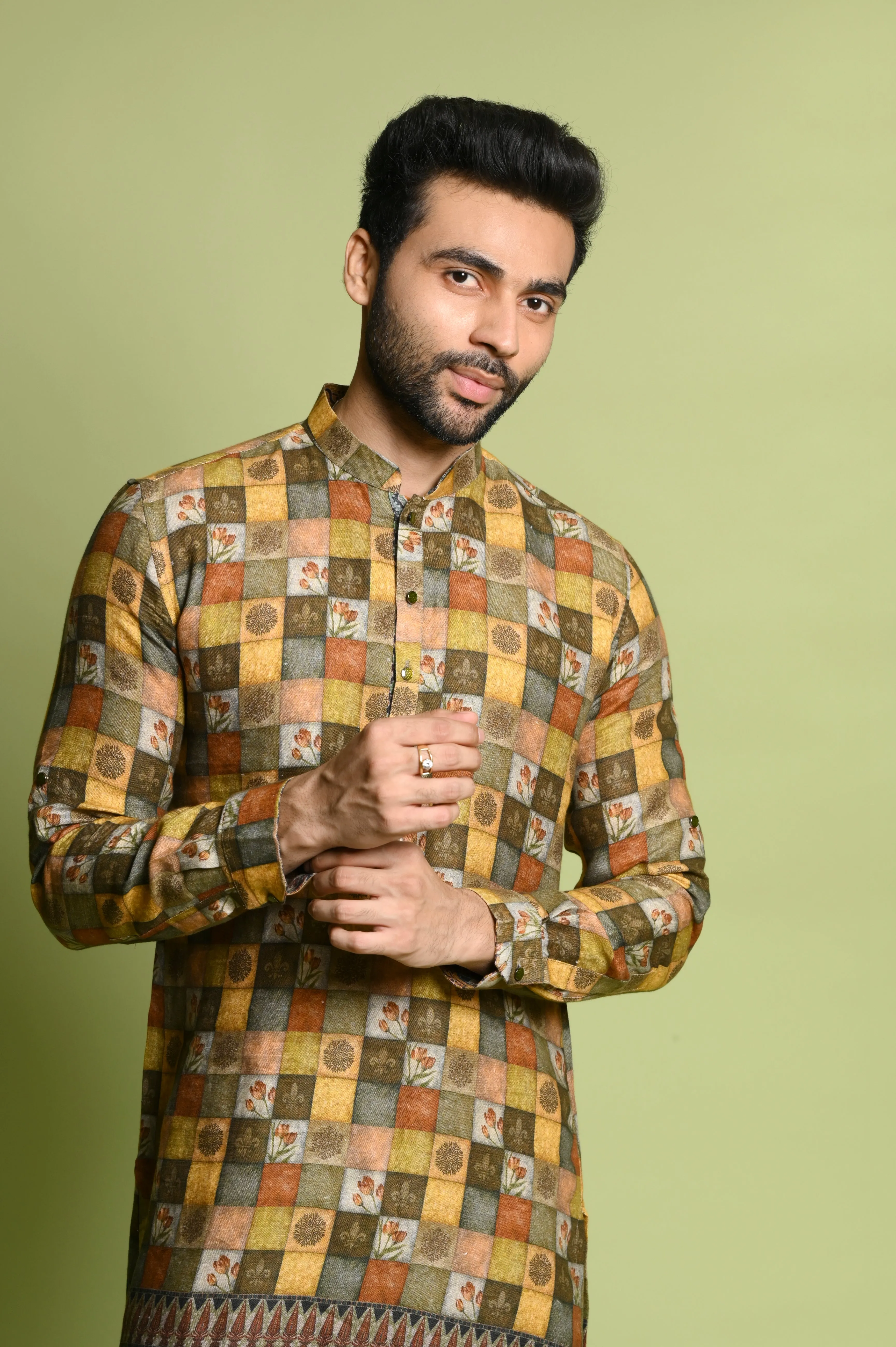 Yellow Linen Kurta Top in Digital Prints